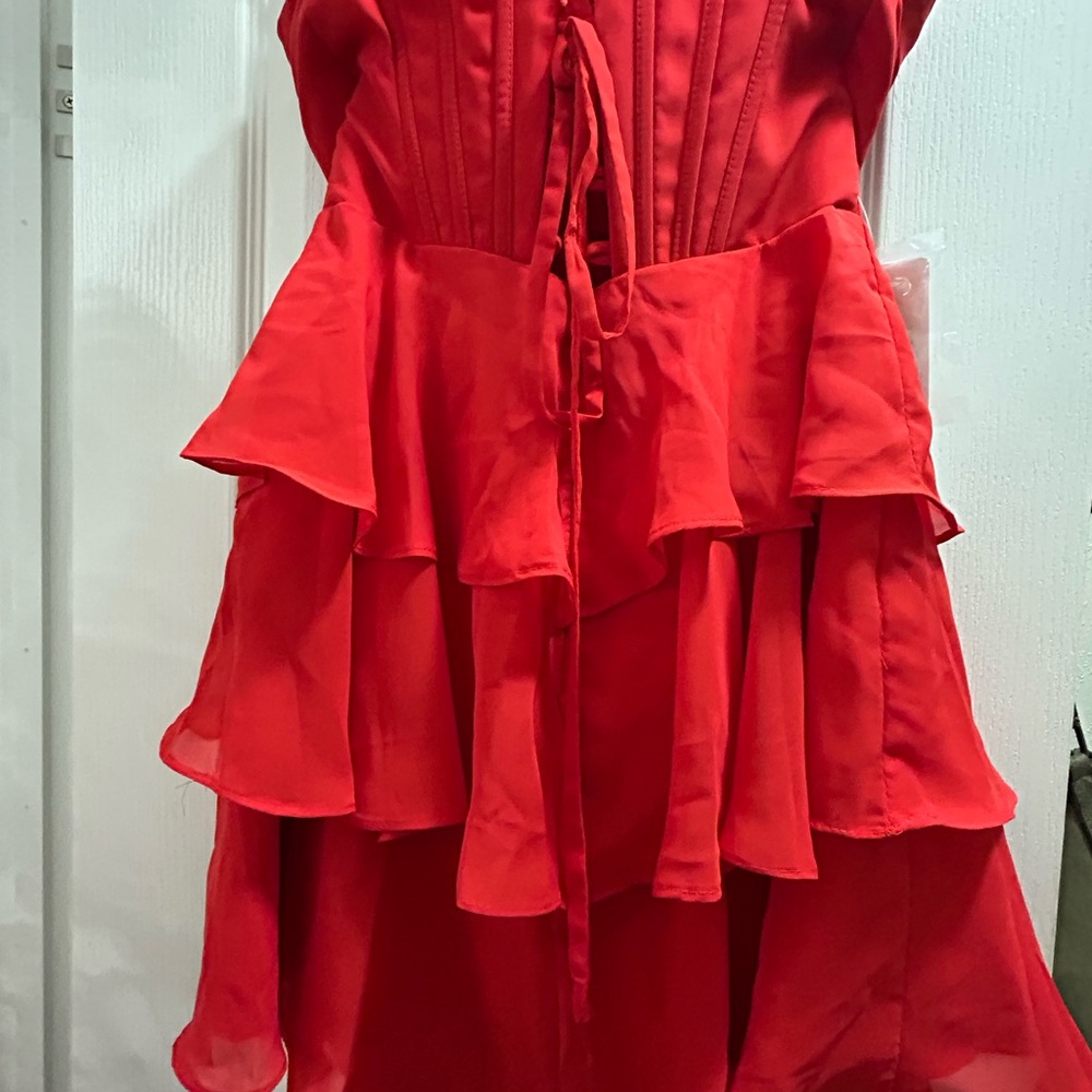 Chic Red Layered High Low Dress - Picture 2 of 2